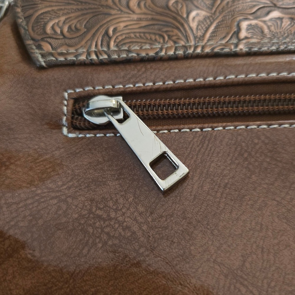 Western Embossed Buckle Crossbody Bag Bronze Brown Chain Strap w/ rhinestones - Picture 12 of 14